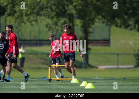 Hensol, Galles, Regno Unito. 31 maggio 2021. Squadra a sorpresa inclusione Rubin ColWill durante l'allenamento della nazionale calcistica gallese al vale Resort in vista di una amichevole pre-Euro 2020 contro la Francia. Credit: Mark Hawkins/Alamy Live News Foto Stock