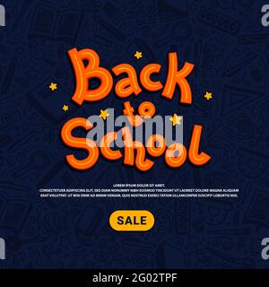 Modello di vendita di ritorno a scuola. Acquisto online di forniture scolastiche. Illustrazione vettoriale in stile doodle. Illustrazione Vettoriale