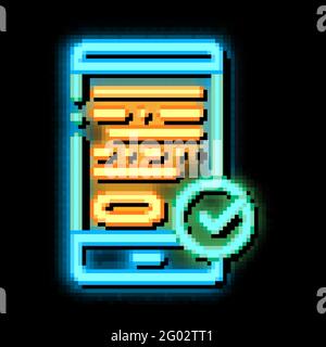 Illustrazione dello schermo dello smartphone e dell'icona di luce al neon approvata da Mark Illustrazione Vettoriale