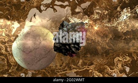 Illustrazione 3d - campo di Nebula e asteroide in Deep Space Foto Stock