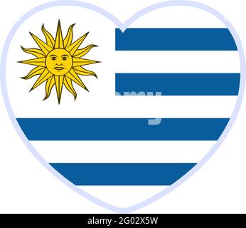 bandiera dell'uruguay a forma di cuore. Icona cuore piatto simbolo d'amore sullo sfondo bandiera nazionale. Illustrazione vettoriale. Illustrazione Vettoriale