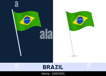 bandiera del vettore brasiliano. Bandiera nazionale sventolante dell'Italia isolata su sfondo bianco e scuro. Colori ufficiali e proporzione di bandiera. Illustrazione vettoriale. Illustrazione Vettoriale