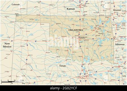 Mappa stradale vettoriale dello stato degli Stati Uniti dell'Oklahoma Illustrazione Vettoriale