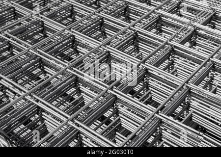 rete di armatura in acciaio per cemento armato. materiale di costruzione di fondazione Foto Stock