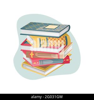 Illustrazione Vectro con una pila di libri in stile retrò. Illustrazione Vettoriale