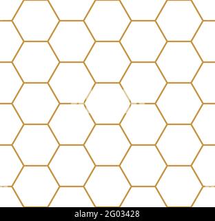 Vettore geometria senza giunture esagonale, colore oro. Sfondo geometrico a nido d'ape per tessuti, sfondi, scrapbooking, carte, inviti o confezioni. Illustrazione Vettoriale