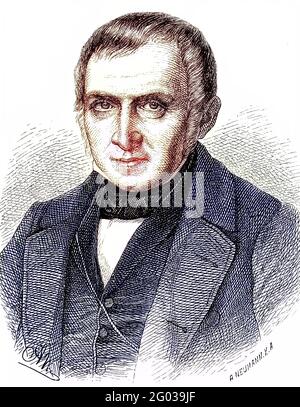 Christian Gottfried Ehrenberg, 19. Aprile 1795 - 27. Juni 1876, war ein sächsisch-Preußischer, deutscher Zoologe, Mikrobiologe, Ökologe und Geologe und zählt zu den bekanntesten und produktivsten Wissenschaftlern seiner Zeit, Historisch, storico, digitale riproduzione migliorata di un originale del XIX secolo / digitale Reproduktion einer Originaldem vollage 19. Jahrhundert, Koloriert, Kolorierung, koloriert, handkoloriert, Colorazione a mano, colorata a mano Foto Stock