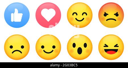 Serie di emoji con reazioni diverse Illustrazione Vettoriale