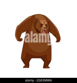 Grande orso in piedi e ruggito. Illustrazione vettoriale piatta su sfondo bianco Illustrazione Vettoriale