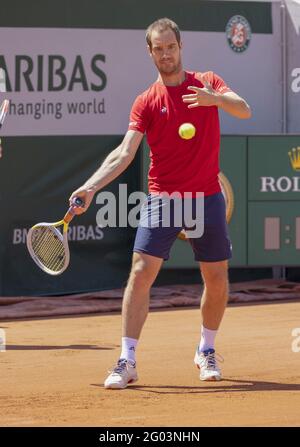 Richard Gasquet (fra) durante le prove in vista del Roland-Garros 2021, torneo di tennis Grand Slam, Qualifiche, il 29 maggio 2021 allo stadio Roland-Garros di Parigi, Francia - Foto Nicol Knightman / DPPI / LiveMedia Foto Stock