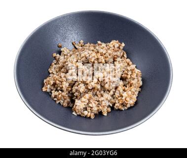kasha di grano saraceno arrosto in ciotola grigia isolata su bianco sfondo Foto Stock