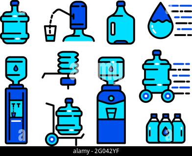 refrigeratore d'acqua set di icone stile semplice Illustrazione Vettoriale