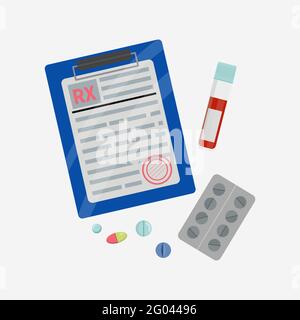 RX forma medico prescrizione vuoto con pillole di droga Illustrazione Vettoriale