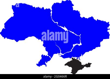 Mappa Ucraina di colore blu. Mappa politica Ucraina. Penisola di Crimea. Guerra di Crimea e conflitto russo. Russia annessione della crimea. Illustrazione vettoriale ma Illustrazione Vettoriale