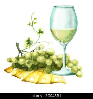 Vino, formaggio e uva Foto Stock