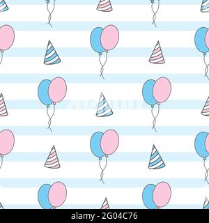 Modello senza giunture Vector Holiday. Palloncini con doodle disegnati a mano. Attributi natalizi. Sfondo celebrativo. Illustrazione Vettoriale