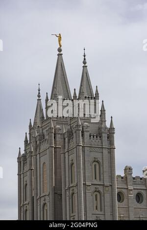 Immagine verticale della parte superiore del sale di Temple Square negli Stati Uniti. Foto Stock