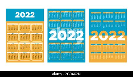 2022 Calendario annuale illustrazione vettoriale Illustrazione Vettoriale