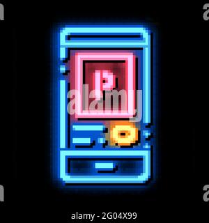 Applicazione di parcheggio nell'illustrazione dell'icona del neon del telefono Illustrazione Vettoriale
