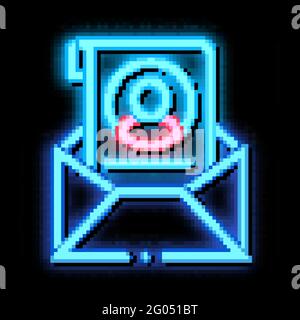 Busta con la scheda informativa del dispositivo di voting immagine dell'icona a incandescenza al neon Illustrazione Vettoriale