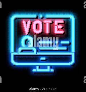 Immagine dell'icona del bagliore al neon per le informazioni sul computer di votazione Illustrazione Vettoriale