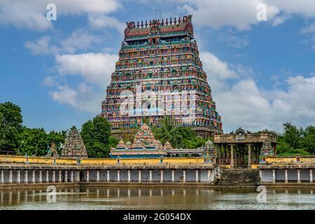 Gopuram nord, Thillai Nataraja tempio, Chidambaram, Tamil Nadu, India Foto Stock