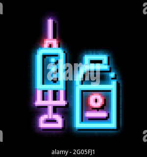 Illustrazione dell'icona del bagliore al neon della siringa e del becher medico Illustrazione Vettoriale