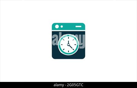 icona di lavaggio rapido lavatrice con orologio, tempo veloce, sottile linea web simbolo Illustrazione Vettoriale