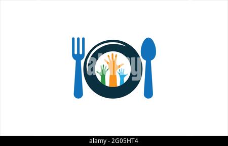 Fork Spoon icona mani colorate umane Logo disegno vettoriale Illustrazione Vettoriale