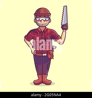 Illustrazione cartoon del carattere del carpentiere Illustrazione Vettoriale