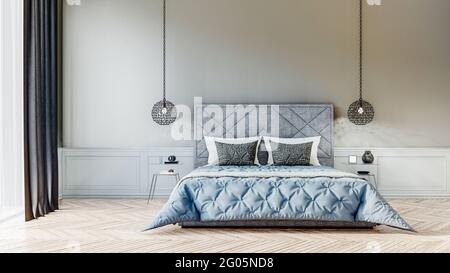 rendering 3d di una bella camera da letto con 2 lappi laterali Foto Stock