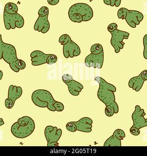 Simpatico dinosauro divertente. Illustrazione dino senza cuciture. Stile di schizzo cartoon. Disegno di contorno di mano di animale. Vettore Illustrazione Vettoriale