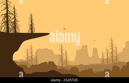 splendida vista sulle montagne dalla periferia della città in una giornata di sole. Illustrazione vettoriale di una città Illustrazione Vettoriale