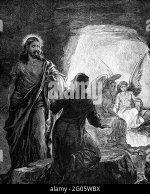 Un'immagine d'illustrazione vintage incisa della Risurrezione di Gesù Cristo, da un libro vittoriano del 1881 che non è più in copyright Foto Stock