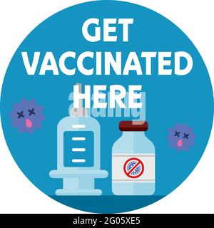 Immagine con il logo "vaccino Covid-19 (coronavirus) disponibile qui" Illustrazione Vettoriale