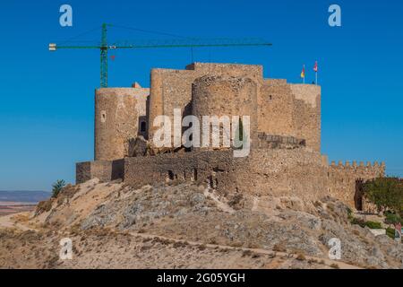 Castello nel villaggio di Consuegra, Spagna Foto Stock