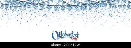 Oktoberfest 2021 garlands con motivo a scacchi blu-bianco e confetti blu Illustrazione Vettoriale