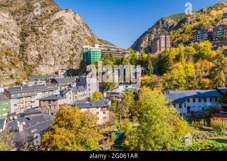 Edifici della città di Escaldes Engordany, Andorra Foto Stock