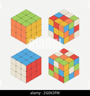 cubi rubik in set isometrico su bianco Illustrazione Vettoriale