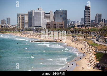 Vista su Tel Aviv, vista da Jaffa Foto Stock