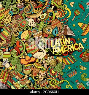 Cartoon Doodles disegnati a mano cornice latino-americana Illustrazione Vettoriale