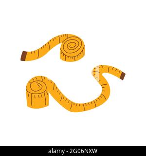 Set di centimetri. Nastro di misurazione. Illustrazione vettoriale colorata in stile disegnato a mano isolato Illustrazione Vettoriale