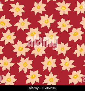 Motivo senza cuciture con fiori narcissus. Illustrazione vettoriale disegnata a mano. Piante botaniche narcisi sfondo. Avvolgimento, stampa o tessuto Illustrazione Vettoriale