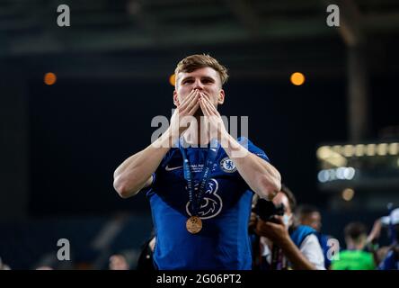 Ryal Quay, Regno Unito. 29 maggio 2021. Timo Werner di Chelsea dopo la partita finale della UEFA Champions League tra Manchester City e Chelsea all'Est‡Dio do drag‹o, Porto, Portogallo, il 29 maggio 2021. Foto di Andy Rowland. Credit: Prime Media Images/Alamy Live News Foto Stock