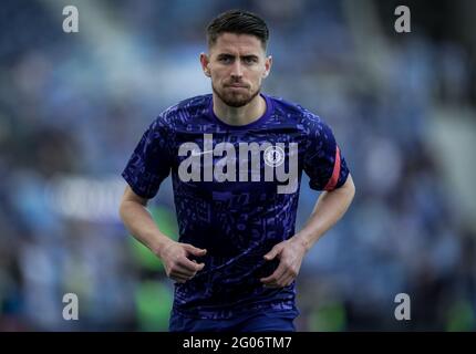 Ryal Quay, Regno Unito. 29 maggio 2021. Jorginho di Chelsea ha scaldato il pre match durante la partita finale della UEFA Champions League tra Manchester City e Chelsea al Estádio do Dragão di Porto, Portogallo, il 29 maggio 2021. Foto di Andy Rowland. Credit: Prime Media Images/Alamy Live News Foto Stock