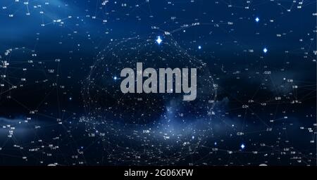 Composizione di globo di rete di connessioni su sfondo blu Foto Stock