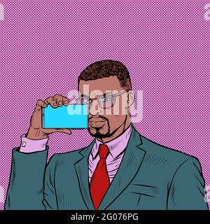uomo d'affari africano scatta video su smartphone Illustrazione Vettoriale