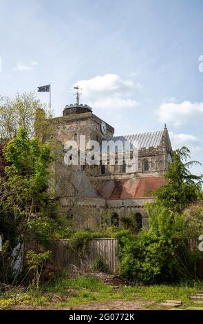 Romsey, Hampshire, Inghilterra, Regno Unito. 2021. Abbazia di Romsey la più grande chiesa parrocchiale della contea di Hampshire, Regno Unito Foto Stock