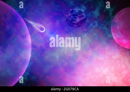 Pianeta rosa e Nebula. Elementi di Universee. Astratto fantastico sfondo mistico esoterico Foto Stock