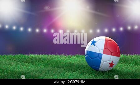 Palla di calcio in colori bandiera su uno sfondo luminoso e sfocato stadio. Panama. Immagine 3D Foto Stock